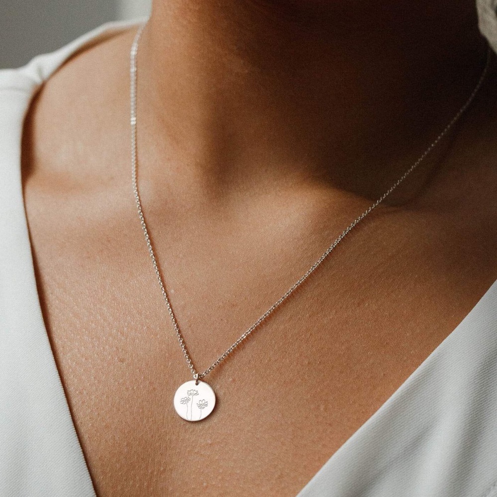 Cosmos October Birth Flower Simple Charm Necklace - Picture 7 of 15